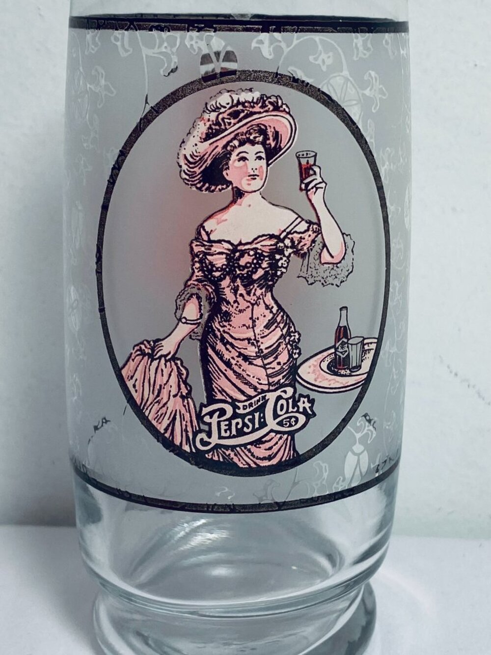 VNTG Pepsi-Cola Glass Victorian Lady/Gibson Girl 6" Tumbler 1970's - EUC